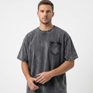 Factory Custom Logo Heavyweight 100% Cotton Acid Wash T Shirt <b>Men</b> Streetwear Mineral Wash Boxy Fit Oversized Pocket Tee Shirt - Product Image 1