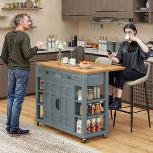 <span class=keywords><strong>Isla</strong></span> de cocina rodante de alta calidad con almacenamiento y cajones, mesa de <span class=keywords><strong>bar</strong></span> extensible con ruedas bloqueables - Product Image 3