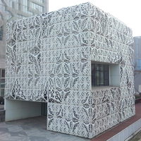 Panneaux en aluminium perforés sur mesure pour la décoration de façades de bâtiments, différents motifs de perforations, tailles et couleurs.
