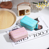 Porte-cartes accordéon en cuir de crocodile véritable avec double fermeture éclair, portefeuille multi-fentes pour cartes de crédit et porte-monnaie pour femmes et hommes