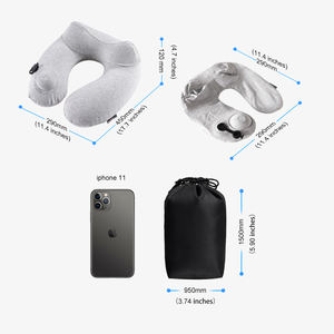 Almohada de viaje inflable de poliéster portátil y compacta con logotipo personalizado de fábrica OEM, almohada para el cuello con capucha - Product Image 3