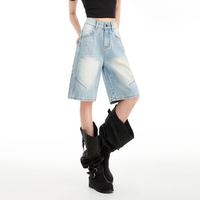 Short Bermuda Femme Baggy Taille Haute Délavé Décontracté Fabricant Vente en Gros