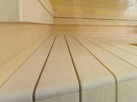 Cabine de sauna en bois en forme de L pour l'extérieur, vente en gros d'usine, avec véranda ouverte étendue