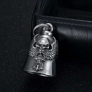 Llavero de acero inoxidable con forma de calavera de motocicleta y alas, colgante unisex - Product Image 2