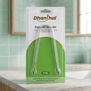 Dhanthal Grattoir à Langue en Acier Inoxydable à Manche Standard, Nettoyeur Métallique Réutilisable en Acier de Haute Qualité, Léger - Product Image 1
