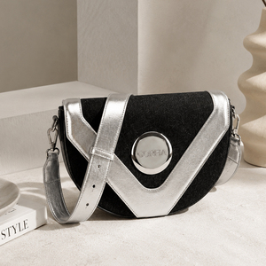 Women PU Leather Crossbody Bag Half Moon Shoulder Bag Contrast Color Flap Purse Adjustable Strap Casual Daily Handbag - Product Image 1