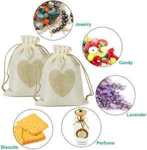 Coeur Design toile de jute cordon sacs-cadeaux pour mariage bébé douche noël-toile de jute bijoux bonbons pochettes lettre motif - Product Image 4