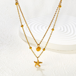 สร้อยคอจี้รูปปลาดาวเปลือกหอยสองชั้น โซ่โลหะผสมสังกะสี เครื่องประดับแฟชั่นสำหรับผู้หญิง - Product Image 2