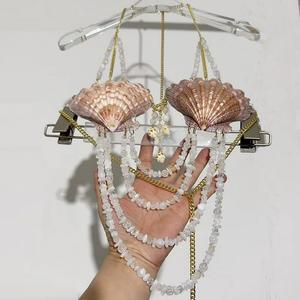 Y2K調整可能ハーネスクロップトップバックレス貝殻ビキニトップブラビーチジュエリートップマーメイドシェルボディチェーンブラレット - Product Image 6