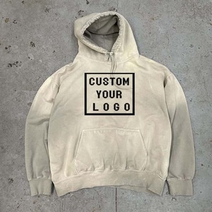 <span class=keywords><strong>Sudadera</strong></span> con <span class=keywords><strong>Capucha</strong></span> Oversize <span class=keywords><strong>Beige</strong></span> Vintage Lavada con Logo Personalizado al por Mayor, con Bordes Deshilachados, Estilo Casual Urbano - Product Image 1