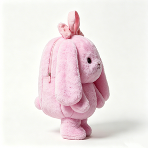 Cute Pink Bunny Plush <b>Backpack</b> with 3D Standing Ears Fluffy Design PP Cotton Filled Unisex Halloween <b>Backpack</b> - Product Image 3