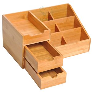 Organisateur de bureau en bambou Support de rangement multifonction Caddy Tiroirs Fourniture de bureau Organisateur de tiroir en bambou - Product Image 3
