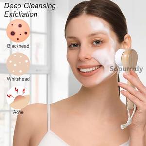 Brosse nettoyante <span class=keywords><strong>pour</strong></span> <span class=keywords><strong>le</strong></span> visage à poils doux avec logo personnalisé, manche en bois - Nettoyage en profondeur des pores, exfoliation, soin du visage sec, brosse nettoyante - Product Image 5