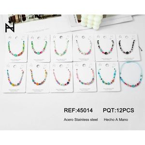 Tobillera de cuentas de arcilla polimérica, joyería de moda hecha a mano multicolor para mujeres y niñas, juego de 12 piezas - Product Image 1