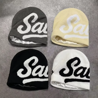 Conception graphique de haute qualité tricoté Jacquard hiver Satin doublé noir bonnets Bonnet Streetwear Beanie chapeaux
