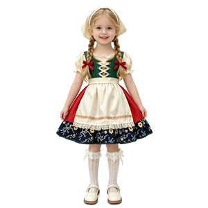 Disfraz de Mardi Gras, Oktoberfest Bávaro, Estilo Dulce, con Falda hasta la Rodilla, Encaje Floral y Lazo, para Niñas, Estilo Lujoso, Inspirado en Películas y TV - Product Image 1