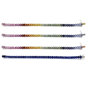 18k <b>Solid</b> White <b>Gold</b> Real Diamond Rainbow Sapphire Trendy Tennis Bracelet for Women-Wedding Party Gift - Product Image 4
