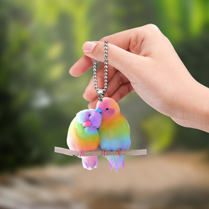 Nouveau Pendentif en Acrylique Naturel Transfrontalier, Ornement Coloré Oiseaux en <span class=keywords><strong>Couple</strong></span>, Décoration pour Rétroviseur de Voiture, Cadeau, <span class=keywords><strong>Porte</strong></span>-clés de Sac à Dos - Product Image 2