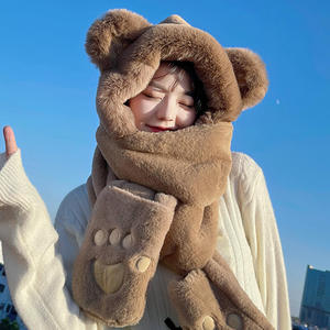 في الهواء الطلق الشتاء الدافئ رشاقته قبعة صغيرة وشاح أرنب لطيف زغبي رقيق قبعة النساء الاطفال الفراء قبعة قفازات وشاح مجموعة وشاح طويلة مقنعين وشاح - Product Image 2