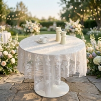 Nappe ronde en dentelle florale transparente, nappe transparente à bord ondulé blanc pour mariage, fête, décoration de salle à manger