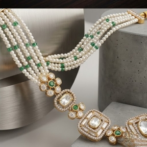 Parure de bijoux de mariée de luxe en argent 925 avec émeraudes et perles, collier et boucles d'oreilles élégantes pour femme - Product Image 5
