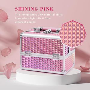 Portable <b>Makeup</b> Case with Mirror 2-Tier <b>Makeup</b> <b>Box</b> Organizer Traveling Cosmetic Suitcase Storage Craft Nail Suitase for Girls - Product Image 3