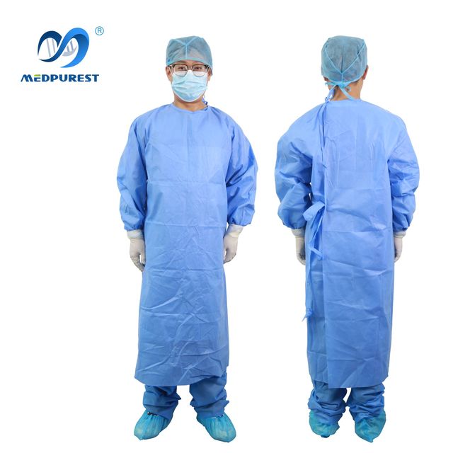AAMI Leve 2/3/4 Dental Hospital Medical Disposable Breathable Reinforced GB/T3091-2008 Standard Surgical Gown Blue CE Certified