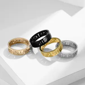 Anéis de titânio aço inoxidável, texto nórdico sem desbotamento, para homens e mulheres, joias de casamento, 1 peça