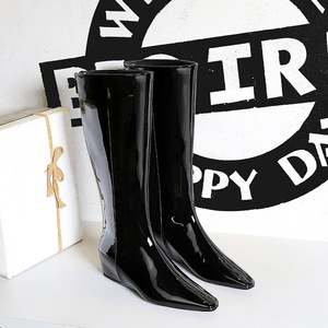 Botas de plataforma con cuña para mujer, de charol, con cremallera, a la moda, hasta la rodilla, 2025 - Product Image 3