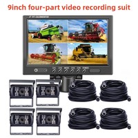 Kit de caméra de recul à vision nocturne infrarouge 4 pièces avec moniteur quadruple étanche IPS LED 9 pouces 12V-35V pour camions, bus et camping-cars