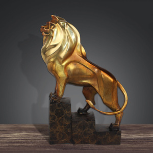 Brass Lion Figurine Golden Bronze Office Desk Decoration Gift Creative Art Sculpture - Product Image 1