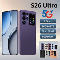 Smartphone S26 Ultra 7,3 pouces Écran LED HD 90Hz Android 15 16 Go 1 To 108 MP 8800 mAh Deca Core 5G Double SIM Carte TF Face ID Gaming