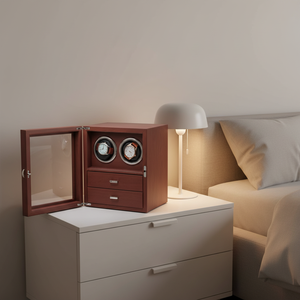 Boîte à <span class=keywords><strong>remontoir</strong></span> de <span class=keywords><strong>montre</strong></span> <span class=keywords><strong>automatique</strong></span> de luxe en bois de grain rouge bordeaux, écologique, silencieuse, avec présentoir rotatif multifonctionnel à 2 niveaux - Product Image 6