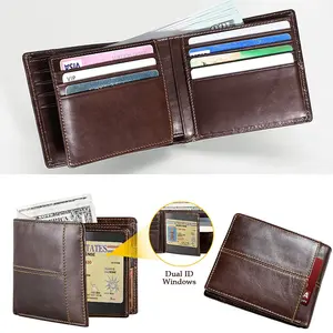 Benutzer definiertes Logo Hochwertige braune echte Rindsleder-Rindsleder-Brieftasche Herren-Herren brieftasche aus echtem Leder