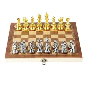 어린이를 위한 고급 금속 레트로 구리 체스 접는 체스판, 고객, 장로, 선물, 교육 완구