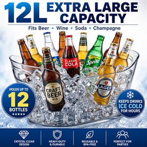 2 Cubos de Hielo de Plástico PET Transparente y Duradero de 12L con Asa para Fiestas, Bar de Cócteles y Enfriador de Vino - Product Image 1