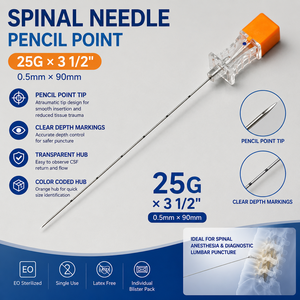 Aguja Espinal Estéril Médica con Punta de Lápiz 25G x 88mm para Procedimientos <span class=keywords><strong>Epidurales</strong></span> y Espinales - Product Image 2