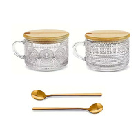 Ensemble de verrerie réutilisable de qualité supérieure de 14 oz, récipient pour overnight oats avec couvercle en bambou et cuillère pour tasses à café