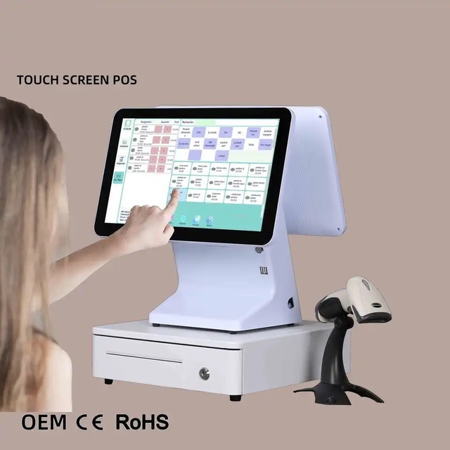 High Speed 15.6 and 10.1 Touch Dual Screen Pos Terminal Checkout Counter