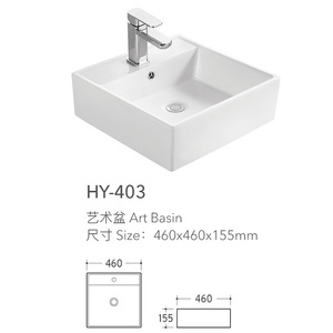 단일 수도꼭지 구멍이있는 욕실 화장대 응용 프로그램에 대한 화이트 컬러 스퀘어 세라믹 카운터 탑 아트 세면대 - Product Image 6