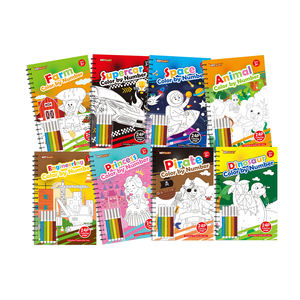 Nouveauté 2025 – Livres de <span class=keywords><strong>coloriage</strong></span> éducatifs en spirale en gros <span class=keywords><strong>par</strong></span> numéros avec 5 stylos pour enfants - Product Image 1
