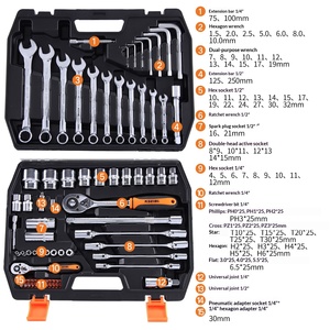 Ensemble d'outils manuels multifonctions pour la réparation domestique, automobile et industrielle, avec clés mixtes, cliquets et douilles - Product Image 2