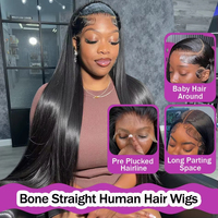 Pelucas de Cabello Humano Liso Extremo 13x6 13x4 HD Transparente Sin Pegamento con Encaje Frontal para Mujeres Negras, Pre-Arrancadas, de Cabello Remy