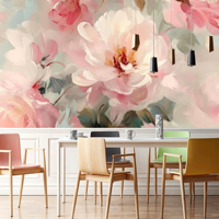 Papier peint mural personnalisé à motifs floraux roses, papier peint floral autocollant à motifs de pivoines en aquarelle pour chambre à coucher, salon