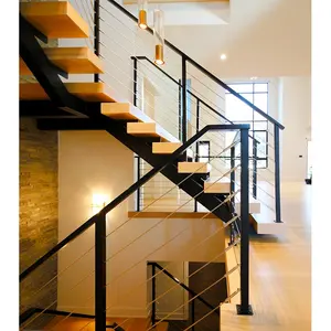 Bande de roulement d'escalier extra épaisse de taille personnalisée de haute qualité garde-corps droit en acier inoxydable noyer escalier intérieur à double quille