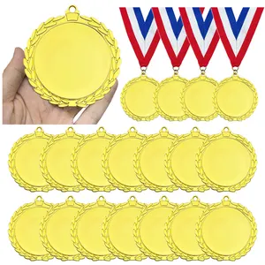 Manufacturer cheap wholesale custom design engraved logo metal award insert blank gold plated medal with ribbon