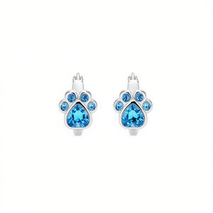 Boucles d'oreilles clous motif patte blanche champagne avec strass en cristal bleu, sertissage clos en argent 925, pour femme, mignonnes, à porter au quotidien - Product Image 1