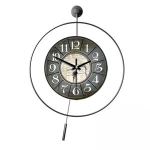<b>Modern</b> Large Round <b>Wall</b> <b>Clock</b> Quartz Hanging <b>Clock</b> with <b>Pendulum</b> and Roman Numeral Display for Living Room Decor - Product Image 3