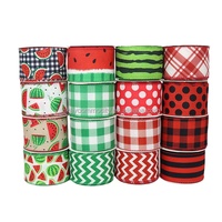 Ruban filé OKAY Pastèque 2,5 pouces, ruban coloré à bord filé pour l'été, idéal pour les créations DIY, couronnes, nœuds, emballages floraux et boîtes cadeaux