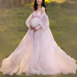 Photographie vêtements robe de maternité Photoshoot Sexy dentelle fleur longue robe pour vêtements de maternité